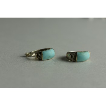 Sky Jewelry Серебряные серьги с Бирюзой и камнями Морион