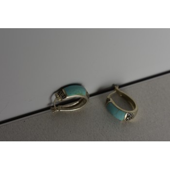 Sky Jewelry Серебряные серьги с Бирюзой и камнями Морион