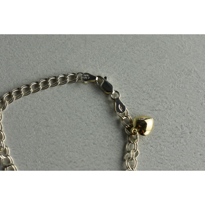 Sky Jewelry Серебряный браслет с золотым Сердцем 14К (585 проба)