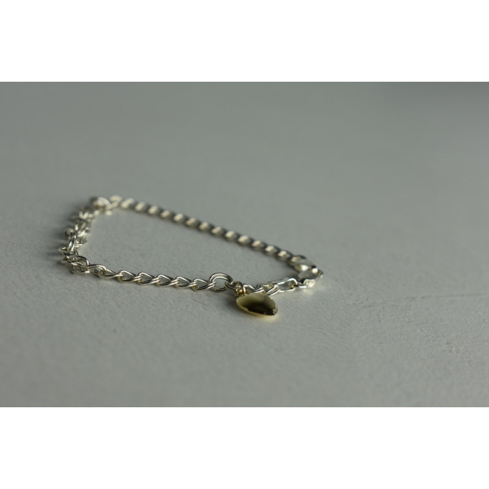 Sky Jewelry Серебряный браслет с золотым Сердцем 14К (585 проба)