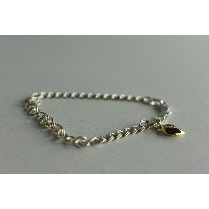 Sky Jewelry Серебряный браслет с золотым Сердцем 14К (585 проба)