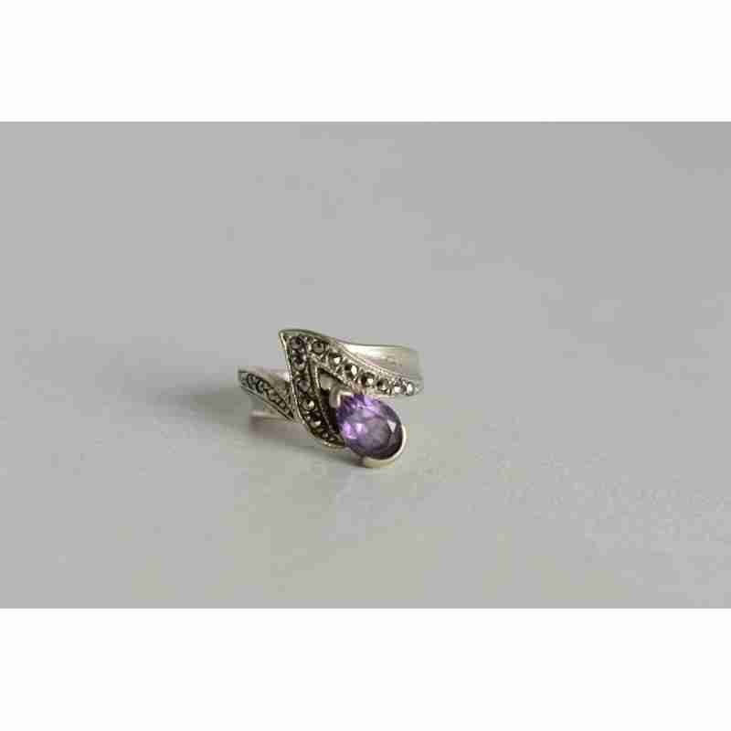 Sky Jewelry Серебряное кольцо с камнями Аметист и Морион