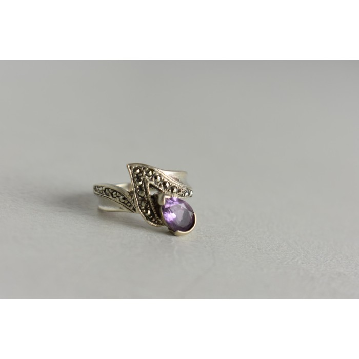 Sky Jewelry Серебряное кольцо с камнями Аметист и Морион