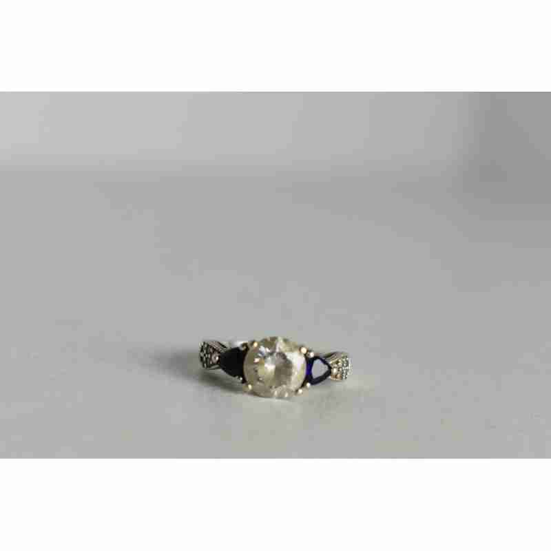 Sky Jewelry Серебряное кольцо с Бесцветным Турмалином *АХРОИТ* и сапфирами