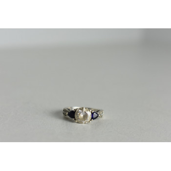 Sky Jewelry Серебряное кольцо с Бесцветным Турмалином *АХРОИТ* и сапфирами