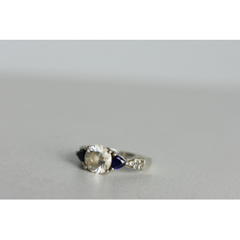 Sky Jewelry Серебряное кольцо с Бесцветным Турмалином *АХРОИТ* и сапфирами