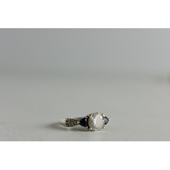 Sky Jewelry Серебряное кольцо с Бесцветным Турмалином *АХРОИТ* и сапфирами