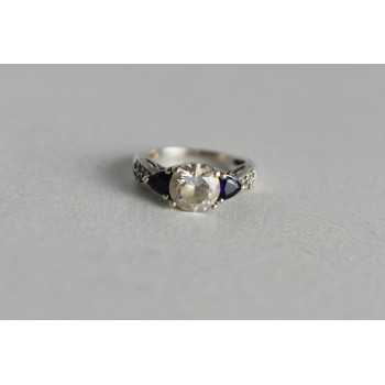 Sky Jewelry Серебряное кольцо с Бесцветным Турмалином *АХРОИТ* и сапфирами