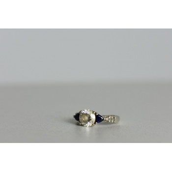 Sky Jewelry Серебряное кольцо с Бесцветным Турмалином *АХРОИТ* и сапфирами