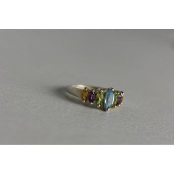 Sky Jewelry Серебряное кольцо 925 пробы с разноцветными натуральными камнями