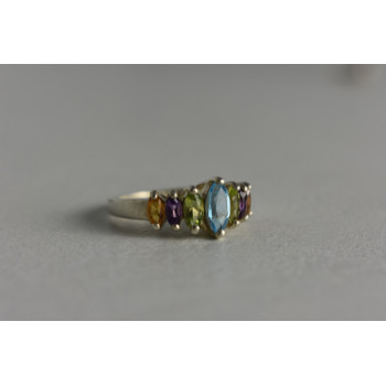 Sky Jewelry Серебряное кольцо 925 пробы с разноцветными натуральными камнями