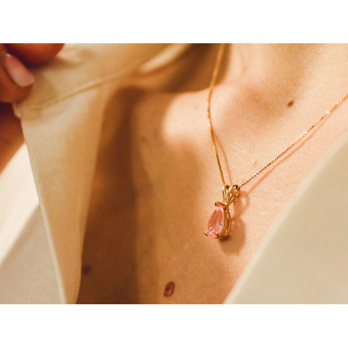 Sky Jewelry Золотая цепочка 14К (585 проба) с кулоном Морганит