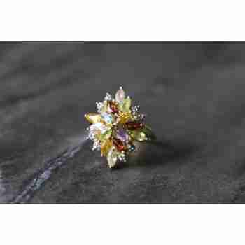 Sky Jewelry Серебряное кольцо в позолоте с натуральными камнями