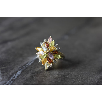 Sky Jewelry Серебряное кольцо в позолоте с натуральными камнями