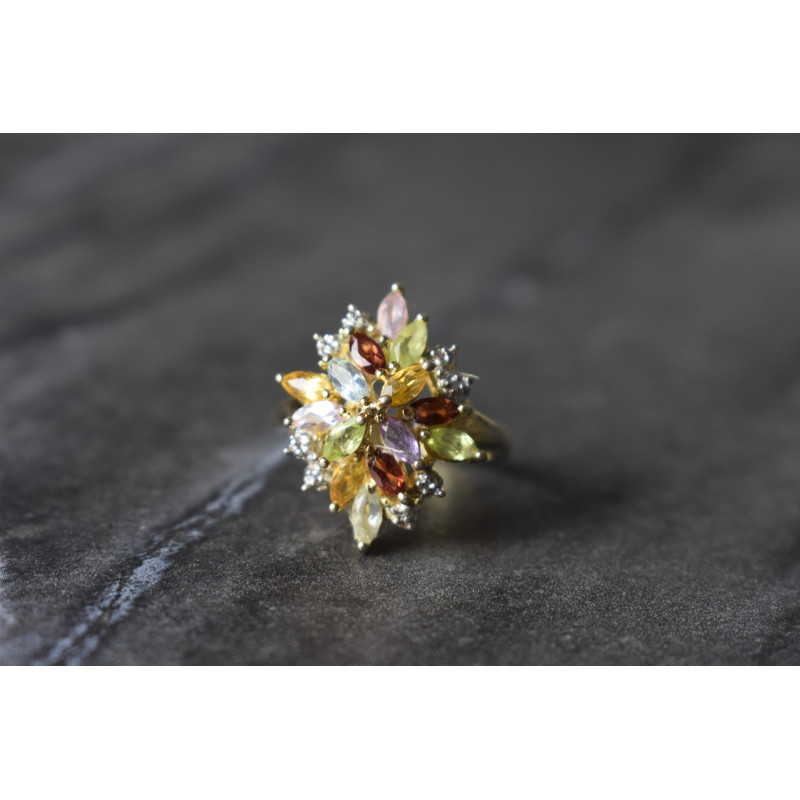 Sky Jewelry Серебряное кольцо в позолоте с натуральными камнями