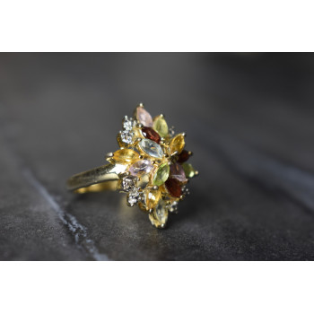 Sky Jewelry Серебряное кольцо в позолоте с натуральными камнями