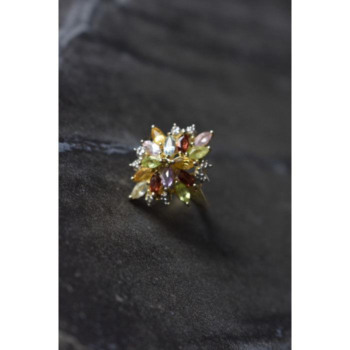 Sky Jewelry Серебряное кольцо в позолоте с натуральными камнями