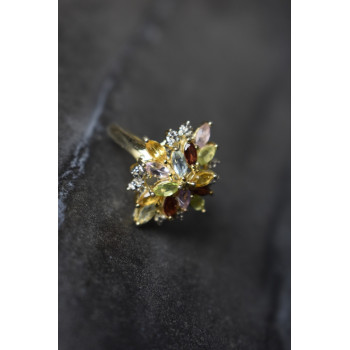 Sky Jewelry Серебряное кольцо в позолоте с натуральными камнями