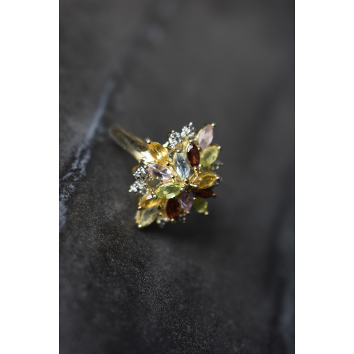 Sky Jewelry Серебряное кольцо в позолоте с натуральными камнями