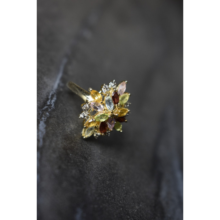 Sky Jewelry Серебряное кольцо в позолоте с натуральными камнями