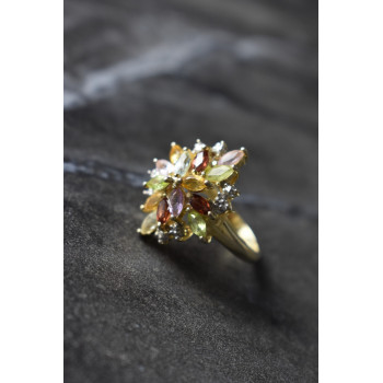 Sky Jewelry Серебряное кольцо в позолоте с натуральными камнями