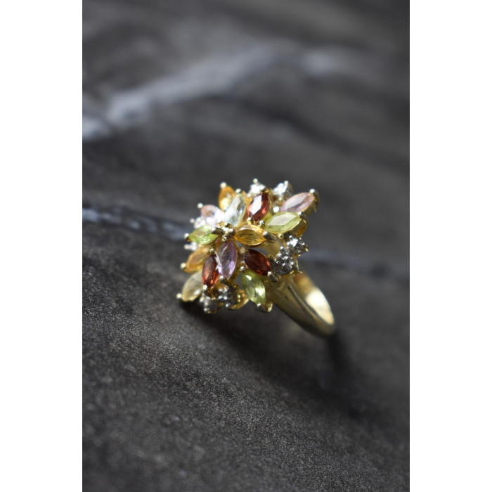 Sky Jewelry Серебряное кольцо в позолоте с натуральными камнями