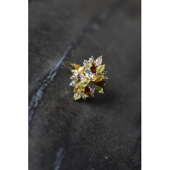 Sky Jewelry Серебряное кольцо в позолоте с натуральными камнями