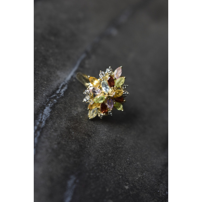 Sky Jewelry Серебряное кольцо в позолоте с натуральными камнями