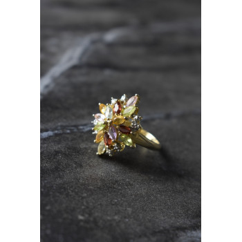 Sky Jewelry Серебряное кольцо в позолоте с натуральными камнями