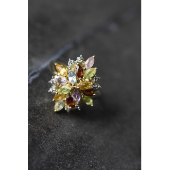 Sky Jewelry Серебряное кольцо в позолоте с натуральными камнями