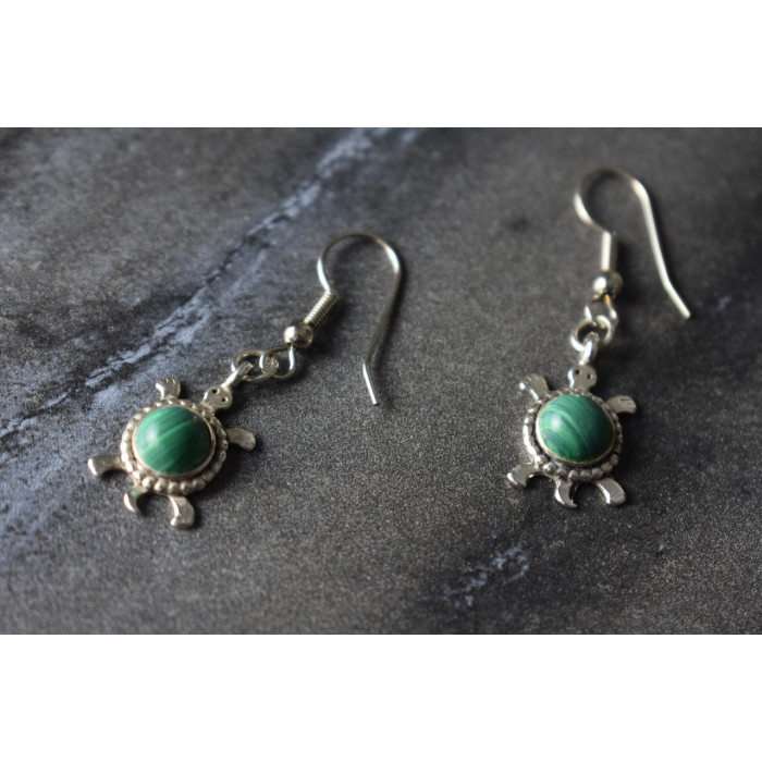 Sky Jewelry Серебряные серьги 925 пробы с Малахитом